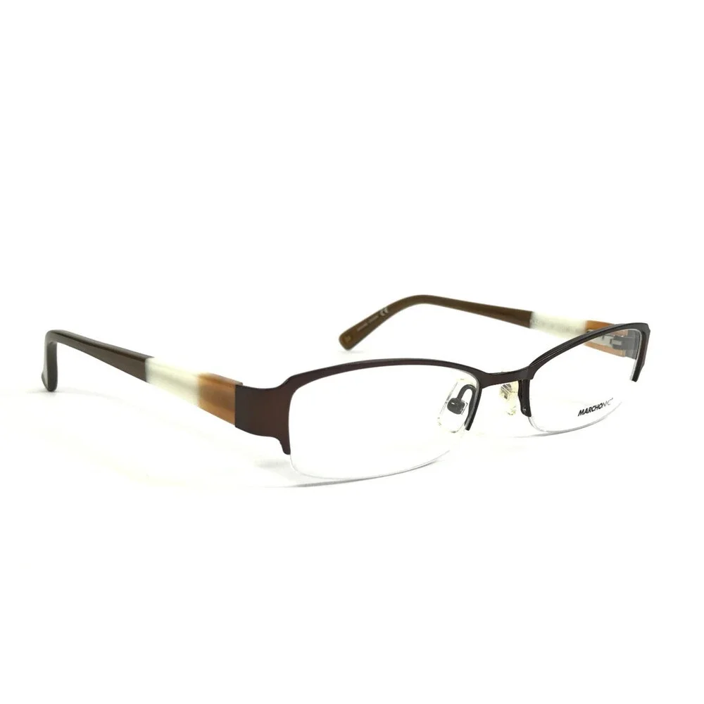 Marchon NYC Petite Eyeglasses Frames PLAZA 210 Brown White Half Rim 50-17-135